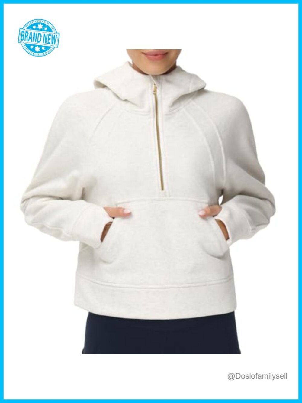 Women's Fleece Lined Half Zip Crop Hoodie Pullover Sweatshirt with Thumb Holes